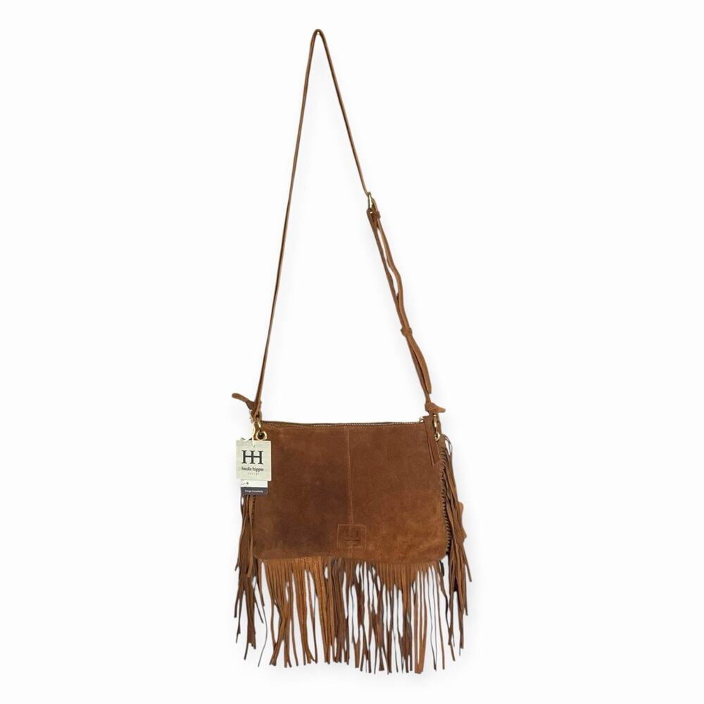 NWT Haute Hippie Suede Fringe Crossbody Bag Brown Boho Western Tassel Purse - Picture 3 of 7